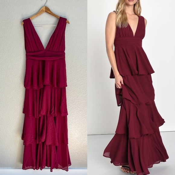 NWOT Amazing Evening Burgundy Tiered Maxi Dress - Picture 1 of 8